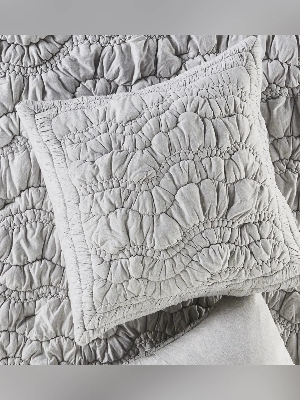 new Anthropologie Brooke heathered jersey cotton euro sham gray quilted 26